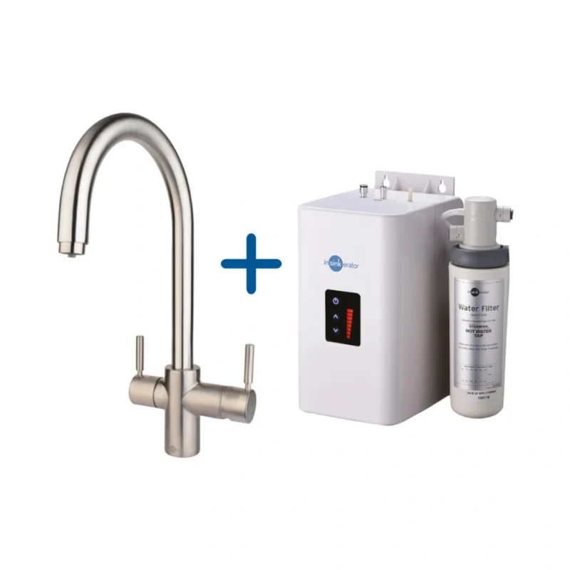 Copy of Full Basin InSinkErator 3N1 J‑Shape Boiling Water Tap, Neo Tank & Filter Pack – Brushed Steel