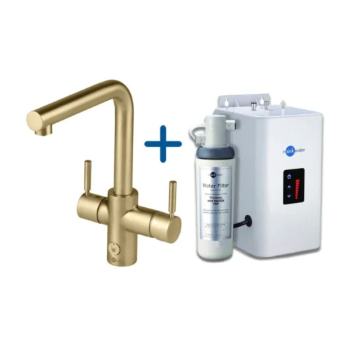 InSinkErator 4N1 L‑Shape Instant Hot Water Tap, Neo Tank & Filter Pack – Brushed Gold