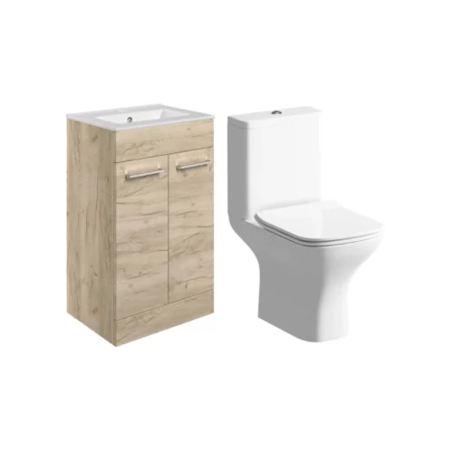 Elisa 510mm Floor Standing Vanity Unit & Close Coupled WC Bundle – Light Oak