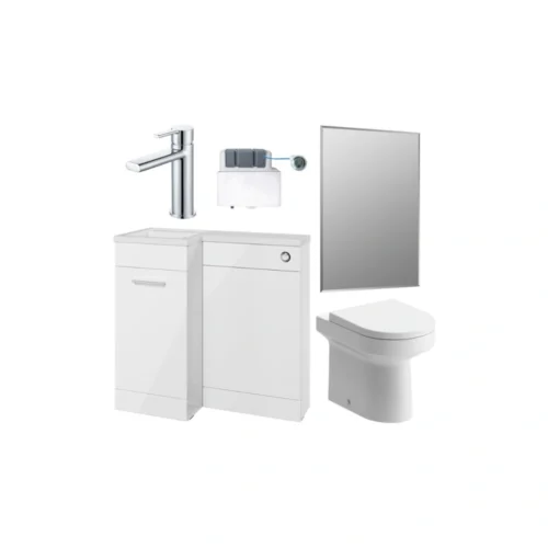 Azure 900mm Left‑Hand Furniture & BTW WC Bundle – White Gloss