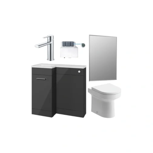 Azure 900mm Left‑Hand Furniture & BTW WC Bundle – Anthracite Gloss