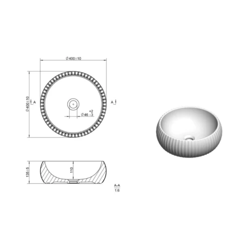 Yoko 400mm textured round white ceramic countertop washbowl with ribbed exterior – modern vessel basin