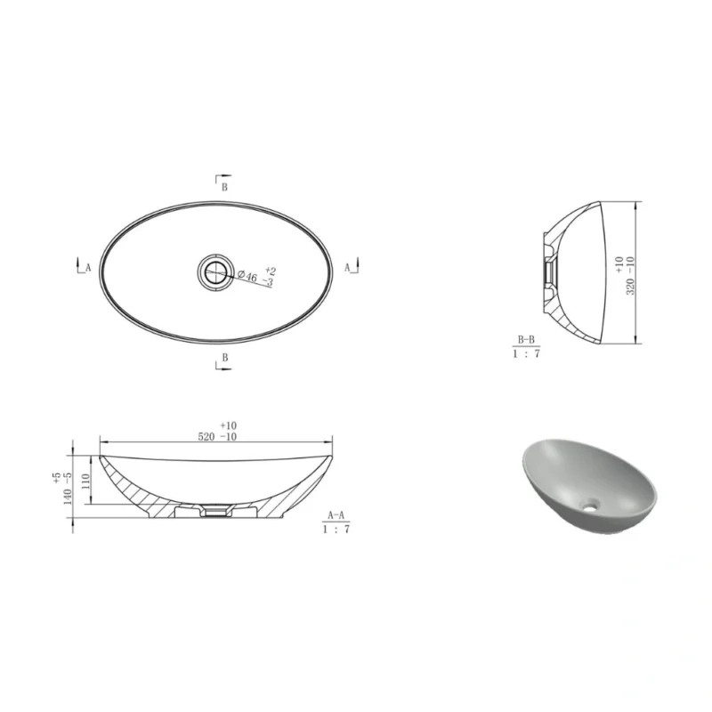 Jenna 520 x 320mm Smooth Oval Countertop Washbowl – Gloss White