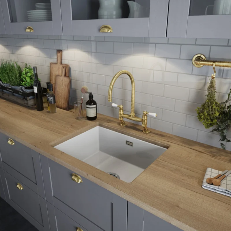 Abode Sandon Large 1 Bowl Ceramic Undermount / Inset Sink – White