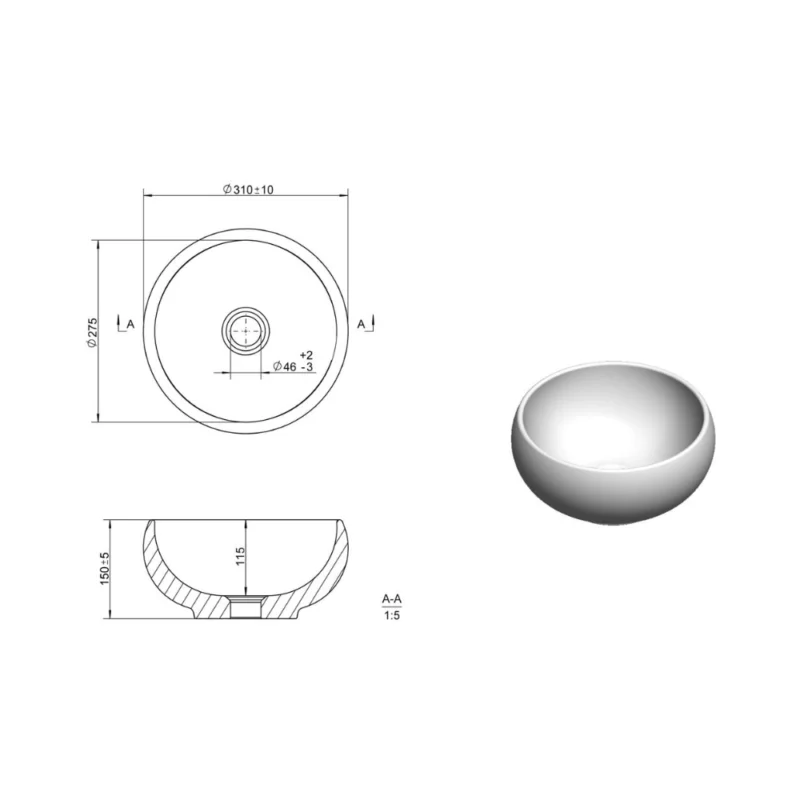 Penny 310mm Compact Round Countertop Washbowl – Gloss White